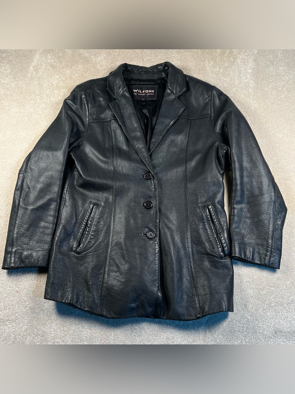 Wilsons Leather Jacket Blazer Black 3 Button Women's See Measurements